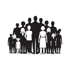 Monochrome Silhouettes of Diverse People Group, Black and White Design