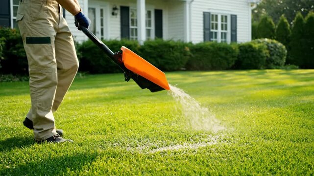 Person Using Leaf Blower for Garden Maintenance and Cleanup