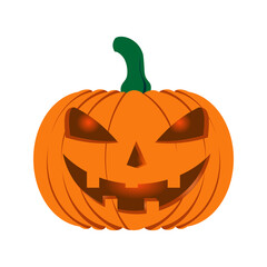 Spooky Jack-O'-Lantern Halloween Icon, Evil Grinning Pumpkin Vector Illustration, Orange Halloween Jackolantern Face