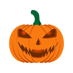 Spooky Jack-O'-Lantern Halloween Icon, Evil Grinning Pumpkin Vector Illustration, Orange Halloween Jackolantern Face