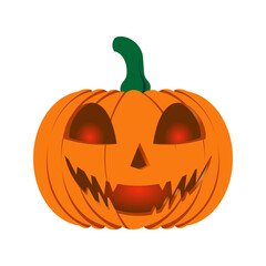 Spooky Jack-O'-Lantern Halloween Icon, Evil Grinning Pumpkin Vector Illustration, Orange Halloween Jackolantern Face