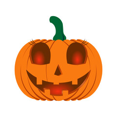 Spooky Jack-O'-Lantern Halloween Icon, Evil Grinning Pumpkin Vector Illustration, Orange Halloween Jackolantern Face