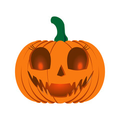 Spooky Jack-O'-Lantern Halloween Icon, Evil Grinning Pumpkin Vector Illustration, Orange Halloween Jackolantern Face