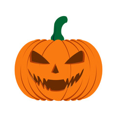 Spooky Jack-O'-Lantern Halloween Icon, Evil Grinning Pumpkin Vector Illustration, Orange Halloween Jackolantern Face