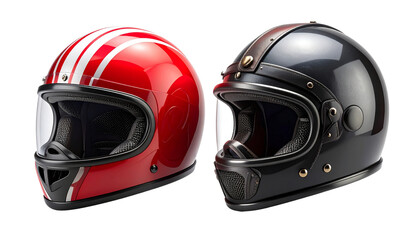 Two variations of retro motorcycle helmets isolated on transparent background