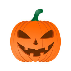 Spooky Jack-O'-Lantern Halloween Icon, Evil Grinning Pumpkin Vector Illustration, Orange Halloween Jackolantern Face