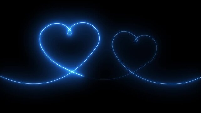abstract glowing neon heart icon Valentines day symbol Concept of unrequited love and herd bit neon sign animation on black background. 4k animation.