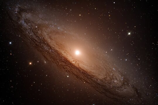 Expansive spiral galaxy, its bright central core radiating, with spiral arms extending into darkness - Powered by Adobe