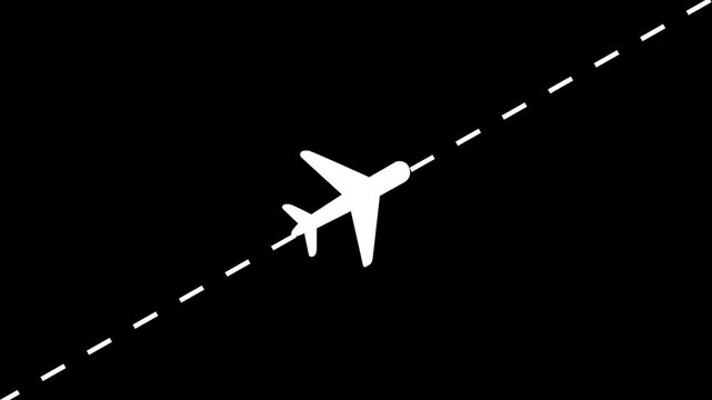 Abstract Airplane line path animation, air plane flight route with start point, Airplane Running on Dash Track with black Background.