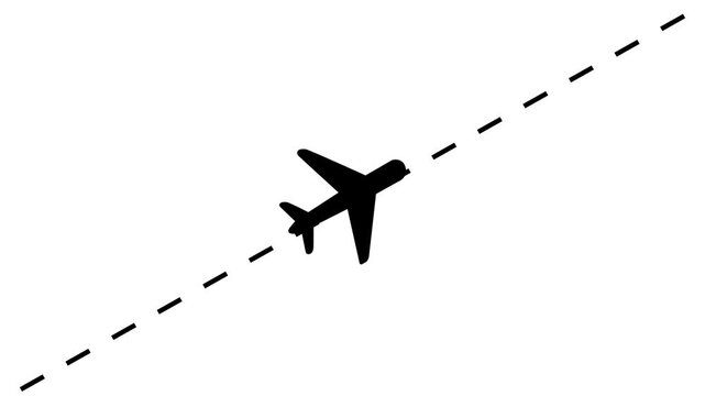 Abstract Airplane line path animation, air plane flight route with start point, Airplane Running on Dash Track with black Background.