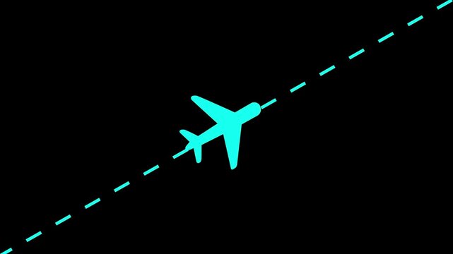 Abstract Airplane line path animation, air plane flight route with start point, Airplane Running on Dash Track with black Background.