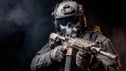 Naklejka premium Military personnel holding rifle closeup