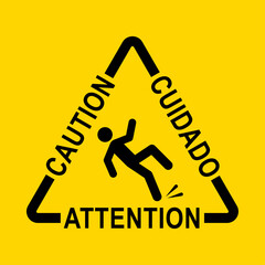 Caution, Attention, Cuidado wet floor sign
