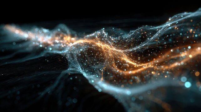 Biosignature Space Detection: Glowing DNA helix strands intertwined with cosmic radio waves and spectral analysis data streams in deep space  

