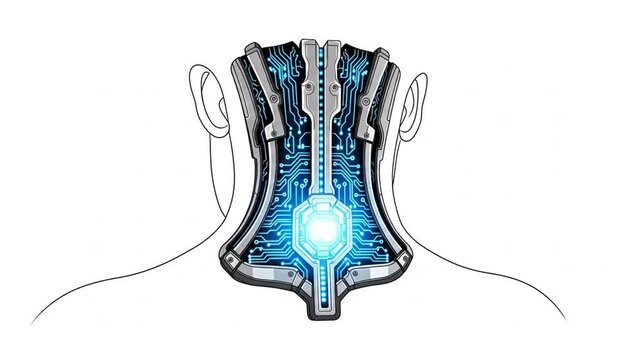 Futuristic Cyber Nape Implant Vector &ndash; Sci-Fi Human Technology Illustration