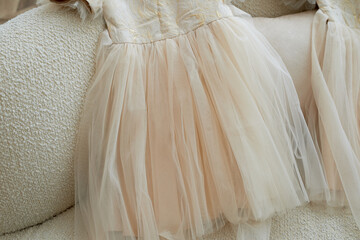 Children's tulle dress in light colors. Refinement and lightness,