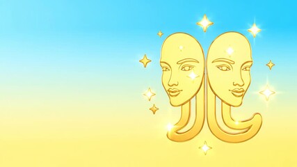 Animated Golden Gemini Zodiac Sign Rotating on Gradient Background