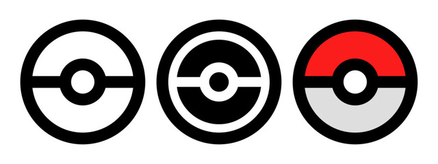 Pokeball icon. Pokeball vector illustration. Poke ball flat line symbol. Poke ball icon. Transparent isolated vector illustration on white background.