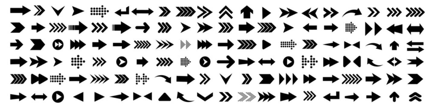 Arrow icon set. Arrow. Cursor. Black vector arrows icons. Collection of arrows sign. Modern simple arrows. Black arrow pointing to the right. Vector illustration