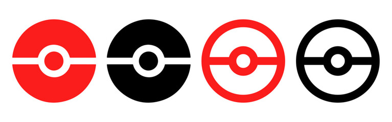 Pokeball icon. Pokeball vector illustration in flat art. Pokeball line symbol. Poke ball icon, red and white balls