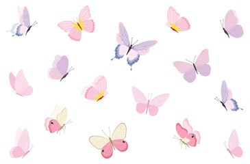 Butterfly collection. Colorful illustration. Butterflies clipart set. Baby shower design elements. Party invitation, birthday celebration. Spring, summer decoration. Pink yellow red wings