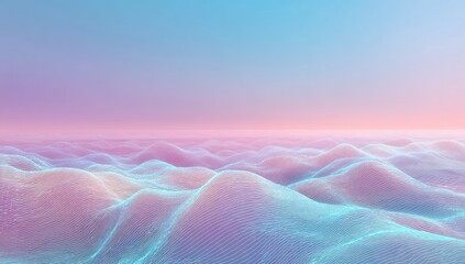 Abstract digital landscape rendered in shades of blue, purple, and pink. Gradient sky