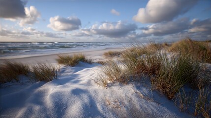 Coastal landscape with sandy dunes and blissful sky