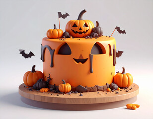 3d Halloween cake with white background