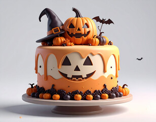 3d Halloween cake with white background
