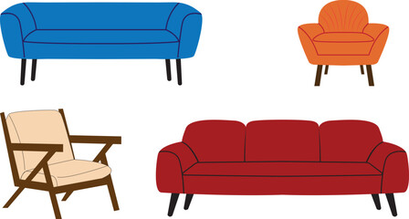 set of furniture. Armchair and couch set vector. trendy comfortable chairs. furniture for home and living room.luxury sofa. hand drawn vector elements