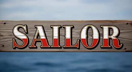 Fototapeta premium Wooden sign with word sailor near ocean