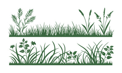 Grass Border Collection — Lush Green Horizontal Strips, Graphic Grass elements, easily editable.