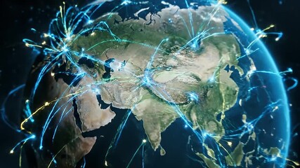 Global Network Connections Illustrating Worldwide Communication and Technology. - Powered by Adobe