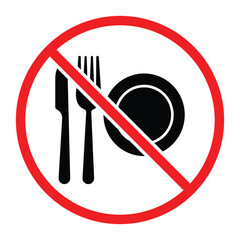 No Food or Drink Allowed Icon Set, Flat Vector Prohibited Symbols for Public Places.