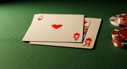 Two Aces and a King on a Green Felt Table with Gambling Chips