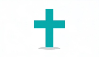 Obraz premium Teal Christian Cross Symbol on White Background for Religious Concepts.