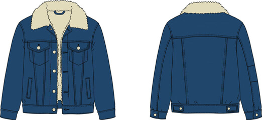 jacket denim sherpa fashion apparel garment clothing outerwear textile fabric illustration vector template design sketch pattern style art flat drawing technical