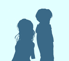 背中合わせの男女　寂しい　冬　シルエット