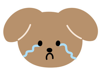 Illustration of puppy cry expression for cartoon characters, comic, pet shop, vet, emoji, mood, emotion, emotion, feelings, adopt and rescue animal, sticker, icon, dog sad face shape, foster home