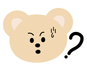 Illustration of teddy bear confused expression for cartoon character, comic, pet shop, vet, emoji, mood, emotion, emotion, feeling, zoo, souvenir shop, animal brooch, sticker, icon, bear face shape