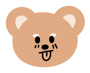 Illustration of teddy bear tongue out expression for cartoon character, comic, pet shop, vet, emoji, mood, emotion, emotion, feeling, zoo, souvenir shop, pin, animal brooch, sticker, icon, face shape