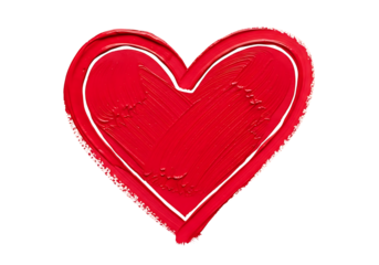 A vibrant red heart shape with a textured surface and a black outline isolated on transparent background