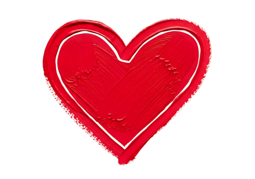 A vibrant red heart shape with a textured surface and a black outline isolated on transparent background - Powered by Adobe