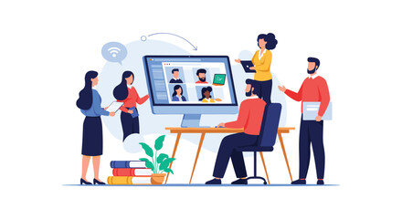 Fototapeta premium Online team collaboration and remote work meeting in progress.