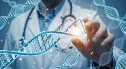 Doctor examining dna structure with futuristic interface