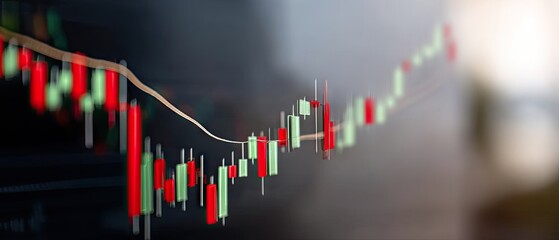 Chart showing stock market trends with green and red candlestick patterns indicating price movements and trading activity in a financial setting