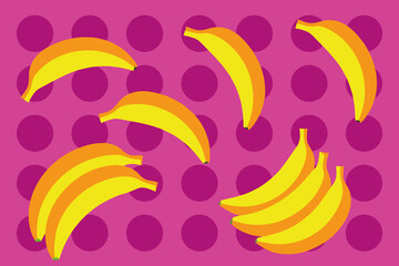 Bright Yellow Bananas Scattered on a Vibrant Pink Background