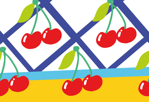 Cherry pattern with modern geometric background