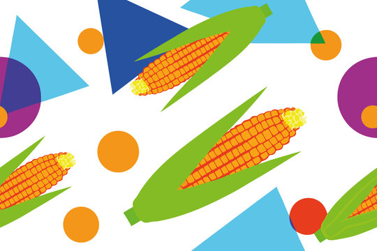 Colorful Corn Illustration With Geometric Shapes and Bright Colors