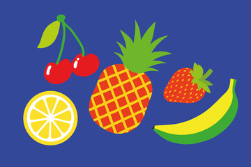 Vibrant summer fruits on bold blue background